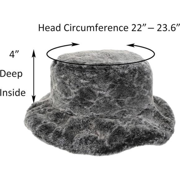 Women\'s Snakeskin Print Faux Fur Bucket Hat Winter Warmer Cap, Gray main image 4